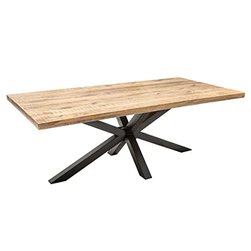 invicta INTERIOR Massiver Industrial Esstisch Galaxie 180cm - Esszimmertisch aus robustem Mangoholz mit auffälligem sternenförmigem Metallgestell im Industrial Design – ideal für stilvolle Essbereiche oder Konferenzräume.