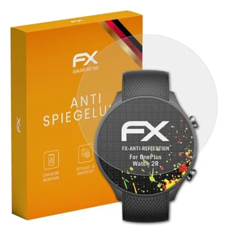 atFoliX Panzerfolie kompatibel mit OnePlus Watch 2R Schutzfolie, entspiegelnde und stoßdämpfende FX Folie (3X)