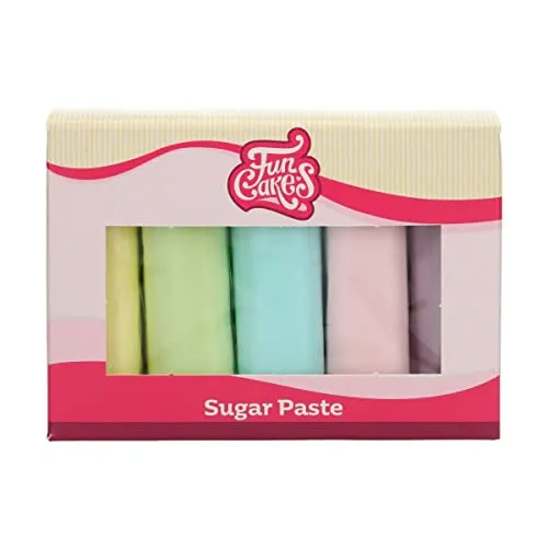 FunCakes Fondant Multipack Pastellfarben: Einfach zu verwenden, glatt, flexibel, weich und biegsam, perfekt zum Dekorieren von Kuchen, Halal, koscher und glutenfrei. 5 Farben, 5 x 100 g