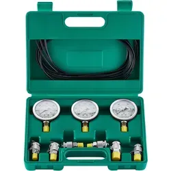 VEVOR Hydraulikdruck-Testset 250/400/600 bar - Werkstatteinrichtung mit 3 präzisen Messgeräten und 6 Testkupplungen, ideal für Bagger und Baumaschinen. Tragbare Tasche für einfache Handhabung und Transport.