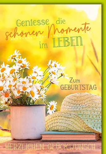 Geburtstag - Karte mit Umschlag - Gänseblümchen und Hut - plastikfrei - unverpac