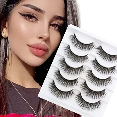Falsche Wimpern Natürliche 3D Künstliche Nerzwimpern Wispy Lashes 5 Paare Packung Fake Lashes Leichtes Volumen 6D Kurze Falsche Wimpern Streifenwimpern Wiederverwendbar False Eyelashes von Glowing win