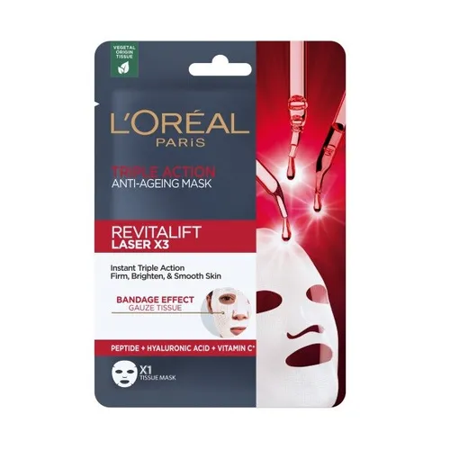 L’Oréal Paris Revitalift Laser X3 Zellschicht-Maske 28 g - Abdeckprodukte, intensive Feuchtigkeitspflege für sofort seidenweiche Haut und verbesserte Elastizität.