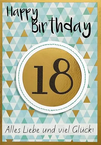 Perleberg hochwertige Geburtstagskarte zum 18. Geburtstag - Karte zum Geburtstag mit Umschlag und 18 Motiv - schöne Geburtstagskarten 11,6 x 16,6 cm - Karte Geburtstag für eine gelungene Überraschung