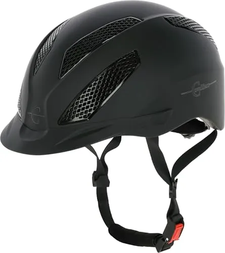 Covalliero Reithelm eXite, Damen, Herren, schwarz, Umfang 52-56 cm, Disc-System, flexibler Helmschild, Belüftungssystem, Fast-Click Verschluss