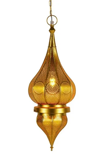 Marrakesch Orient & Mediterran Interior Deckenleuchte Fayna Gold - Orientalische Hängeleuchte in edlem Gold und Kupfer, handgefertigt für ein einzigartiges Ambiente. Ideal für traditionelle und moderne Wohnräume, verstellbare Höhe und E27 Fassung für individuelle Lichtgestaltung.