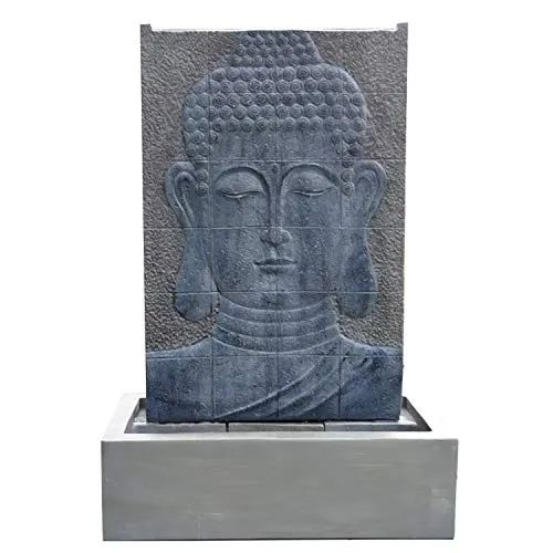 KÖHKO® Wasserspiel Buddha mit LED-Beleuchtung - Wasserspiele für Garten und Wohnzimmer, 102 cm hohe Buddha-Wasserwand aus Polyresin mit geschlossenen Wasserkreislauf und integrierter LED-Beleuchtung für stimmungsvolle Akzente.