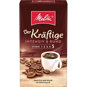 Melitta Kaffee Cafe Der Kräftige, gemahlener Kaffee, 500 g - Dunkle Röstung mit intensiven Aromen. Ideal für Filterkaffeemaschinen. Genießen Sie einen kräftigen und runden Geschmack, perfekt für den täglichen Genuss.