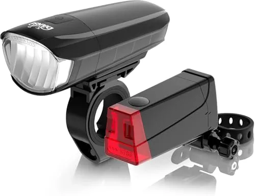 DANSI LED Fahrradlicht Set - StVZO Zugelassenes Licht mit 60, 30 & 15 Lux - Fahrradbeleuchtung mit automatischer Lichtanpassung, werkzeugloser Montage und smarter Batteriewechselanzeige für Sicherheit und Komfort.