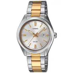 Casio LTP-1302PSG-7AVEG Herren Uhr - Armbanduhr für Herren mit elegantem Edelstahlarmband in Silber/Gold und 5ATM Wasserdichtigkeit, ideal für jeden Anlass.