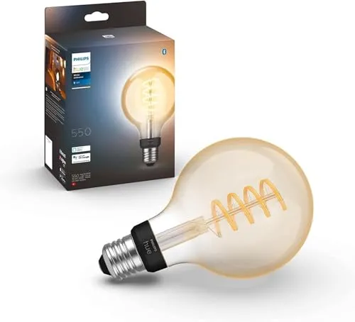 Philips Hue G125 E27 Giant Globe - Smarte Vintage-Glühlampe - Energiesparlampe im Vintage-Stil mit modernsten Funktionen. Dimmbare Hue White Ambiance mit 2200-4500 Kelvin und bis zu 15.000 Stunden Lebensdauer.