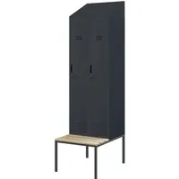 Jan Nowak Spind mit Sitzbank und Schrägdach KACPER II PRO 230 x 60 x 85 cm Anthrazit - Funktionaler Garderobenschrank mit integrierter Sitzbank für Umkleideräume. Robuste Stahlkonstruktion, pflegeleichte Oberfläche, zwei abschließbare Fächer und optimale Luftzirkulation für mehr Komfort und Sicherheit.