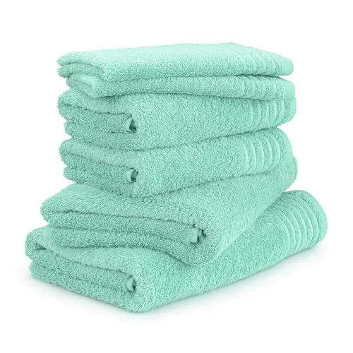 Möve Handtuchset New Classic 6-TLG - Luxuriöse Baumwollhandtücher in Jelly Mint - 6-teiliges Handtuchset aus hochwertigem Baumwollfrottier (480 g/m²). Extra weich und voluminös, ideal für den täglichen Gebrauch. In stilvollem Jelly Mint mit eleganten Details.