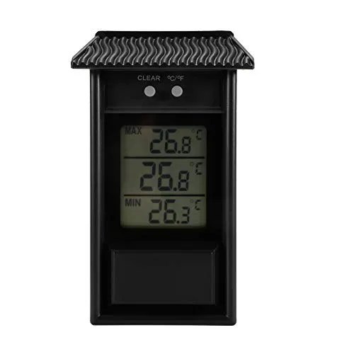 ALLOMN Gewächshaus Thermometer, Wasserdicht Digital Max Meine Gewächshaus Thermometer-Monitor 0,1 ° C Auflösung, -20-50 ° C Temperaturbereich, Wandmontage Batteriebetrieben (Schwarz)