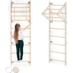 MAMOI® Klettergerüst Indoor - Sprossenwand mit Klimmzugstange für Kinderzimmer - Robustes Klettergerüst aus umweltfreundlichem Holz, ideal für drinnen. Belastbar bis 100 kg, fördert Bewegung und Koordination. Perfekt für kreative Spielstunden im Kinderzimmer!