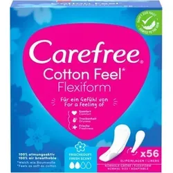 Carefree Slipeinlagen - Baumwolle Feel Flexiform Frischeduft 280 St. (5x 56er-Pack) - Die Carefree Slipeinlagen Baumwolle Feel Flexiform bieten mit ihrer atmungsaktiven Struktur ein angenehmes Tragegefühl und passen sich perfekt an. Für den täglichen Komfort und ein sicheres Gefühl, ideal für Slips und Strings.