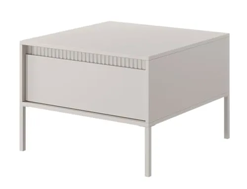 Selsey FALSETTO Couchtisch mit Schublade - 68x68 cm - beige - Moderner Couchtisch mit zwei geräumigen Schubladen für Ordnung im Wohnzimmer. Mit elegantem Design, feuchtigkeitsbeständigem Material und praktischem Klicksystem für einfachen Zugriff.