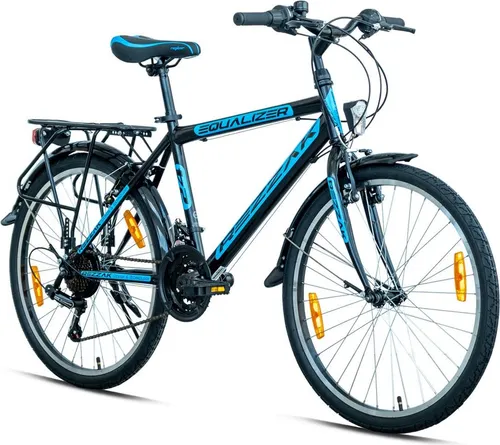 Zoll Kinderfahrrad City 24" Rad Schwarz Blau - City Bike für Jungen mit 24 Zoll Reifen, 21 Gängen und V-Bremse, ideal für sichere Fahrten in der Stadt. Ausgestattet mit Fahrradklingel, Gepäckträger und Reflektoren für mehr Sicherheit.