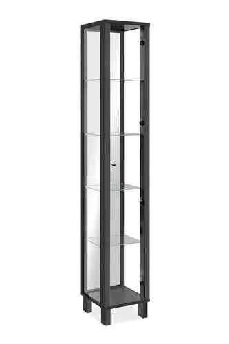 Carryhome Vitrine Schwarz, 4 Fächer - Vitrine aus Metall in Schwarz, ideal für Wohnzimmer, bietet 4 Fächer und Typenauswahl für individuelle Gestaltung.