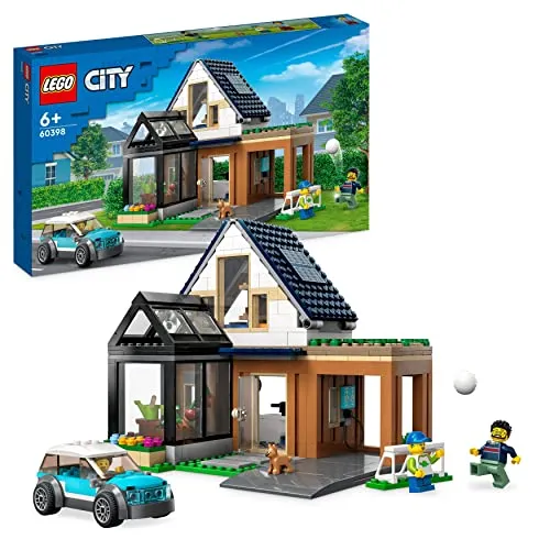 LEGO 60398 City Familienhaus mit Elektroauto - Modulares Bauspielzeug für Kinder ab 6 Jahren mit kombinierbaren Raummodulen, 3 Minifiguren und einem Spielzeug-Elektroauto für kreativen Spielspaß.