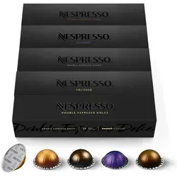 NESPRESSO VERTUO Kaffeekapseln, 50 Stück, für Espresso & Double Espresso - Kaffee, 50 Kaffeekapseln für VERTUO-Maschinen, mit ausgewogenen Geschmacksprofilen und 85% recycelbarem Aluminium für nachhaltigen Genuss.