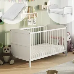 Kids Collective Babybett 70x140 umbaubar mit Matratze - Babybett in Weiß, höhenverstellbar und umbaubar für Kinder von Geburt bis 6 Jahre. Inklusive Matratze und aus hochwertigem Kiefernholz für Sicherheit und Komfort.