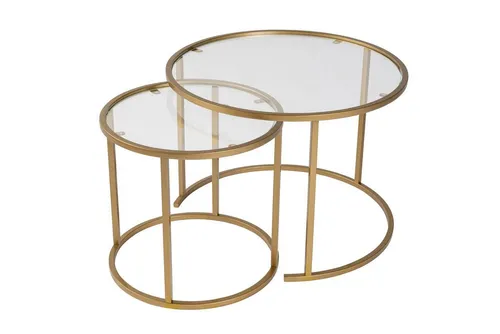 Elegantes Couchtisch Set in Gold und Transparent - Stylisches Couchtisch-Set aus 100 % Metall, ideal für jeden Wohnraum. Mit einer Höhe von 43 cm und kompakten Maßen passt es perfekt in Ihr Zuhause.