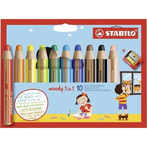 STABILO Woody 10 Stück Farbstiftetui - Inkl. Spitzer, ideal für kreative Kunstprojekte und Zeichnungen
