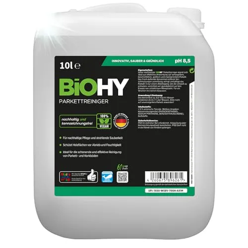 BiOHY Parkettreiniger (10 Liter Kanister) | Konzentrat für versiegeltes & geöltes Parkett | materialschonend & schmutzlösend | für eine streifenfreie Reinigung | 2 in 1 Pflege & Reinigungsmittel