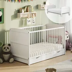 Kids Collective Babybett 60x120 - Umbaubar mit Schublade - Babybett aus hochwertigem Kiefernholz, höhenverstellbar und mit praktischer Schublade für zusätzlichen Stauraum - ideal von Geburt bis zum 3. Lebensjahr.