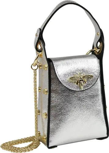Toscanto Umhängetasche Silber Metallic aus Echtleder - Elegante Damen Umhängetasche aus feinem Kalbsleder, ideal für den täglichen Gebrauch. Kompakt und stilvoll mit einem Hochformat von 13x17 cm – der perfekte Begleiter für jede Gelegenheit.