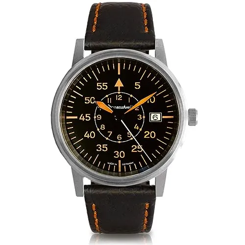 Messerschmitt Pilotenuhr ME-385OPL - Unisex Schwarz/Orange - Armbanduhren für Herren – elegante Fliegeruhr mit kratzunempfindlichem Mineralglas und robustem Edelstahlgehäuse, perfekt für jeden Anlass.