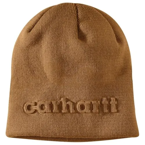 Carhartt Herren Strickmütze mit Prägung, Braun - Stylische Strickmütze mit Carhartt-Logoprägung, ideal für kalte Tage und trendy Outfits. Einheitsgröße für optimalen Tragekomfort.