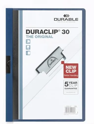 Durable Klemm-Mappe Duraclip (Original 30, Hartfolie, bis 30 Blatt A4, Beutel à 5 Stück) dunkelblau, 222707