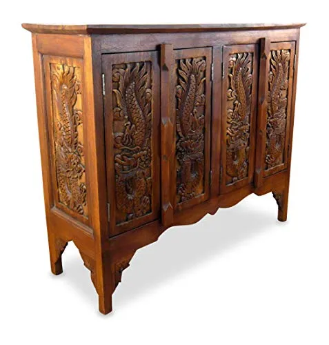 Livasia Asiatischer Schrank aus Massivholz – Handgeschnitztes Sideboard - Buffets – Einzigartiges, handgefertigtes Design aus nachhaltigem Akazienholz mit beeindruckenden Drachenschnitzereien, ideal für stilvolle Wohnräume.