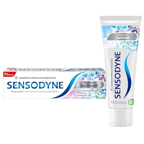 Sensodyne MultiCare Sanftweiß Zahnpasta, 75ml, tägliche Zahncreme mit Fluorid, für schmerzempfindliche Zähne