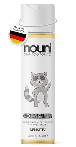 nouni Kindershampoo – Vegan, Tränenfrei & Sanft zur Kopfhaut - Shampoos für empfindliche Kinderhaut – Tränenfreies Waschen mit natürlichem Granatapfelduft und Weizenprotein für geschmeidiges, gut kämmbares Haar.