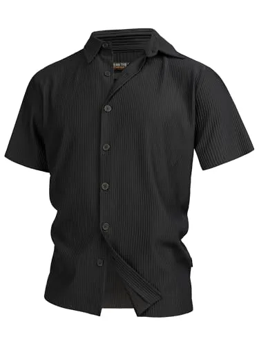 Indicode Herren INLamgo Kurzarmhemd mit Kent-Kragen | Herrenhemd gestreift Kurzarm Hemd Black, L