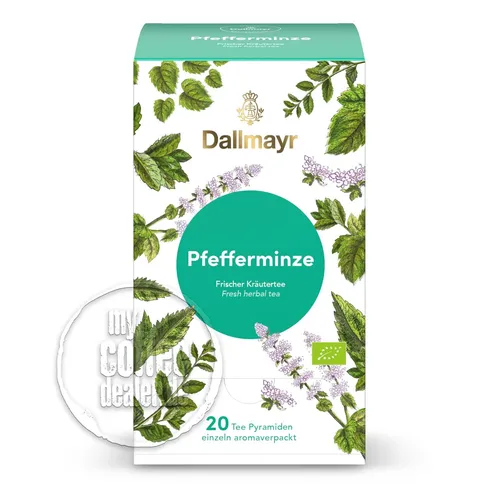Dallmayr Tee Pyramiden Pfefferminze BIO, 20 Pyramidenbeutel - Bio-Pfefferminztee in hochwertigen Pyramidenbeuteln, erfrischend und würzig-minzig im Geschmack. Ideal für entspannende Momente, 35g Inhalt.