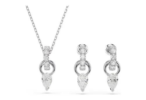 Swarovski Ohrring und Ketten Set Mesmera - Elegantes Set aus Ohrringen und Kette, verziert mit funkelnden Kristallen und rhodiniertem Schmuckmetall in edlem Silber. Perfekt für besondere Anlässe oder als stilvolles Accessoire im Alltag.