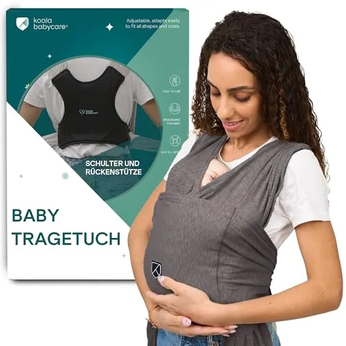 KOALA BABYCARE Babytragetuch anthrazit - Ergonomisches Tragetuch mit atmungsaktiver Rückenlehne, ideal für Komfort und Hüftentwicklung Ihres Babys
