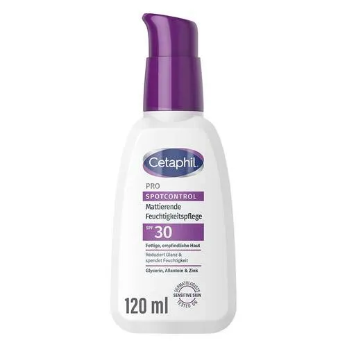 Cetaphil PRO SpotControl Mattierende Feuchtigkeitspflege LSF 30 - 120 ml - Arzneimittel für fettige und zu Akne neigende Haut, bietet mattierende Wirkung und schützt mit LSF 30 vor UV-Strahlen.