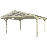 Doppelcarport SKAN HOLZ Westerwald inkl. Pfostenanker 570 x 648 cm - Hochwertiger Doppelcarport mit Satteldach, ideal für den Schutz von zwei Fahrzeugen. Robustes Holzdesign in hellem Eichenton für eine ansprechende Optik im Garten.