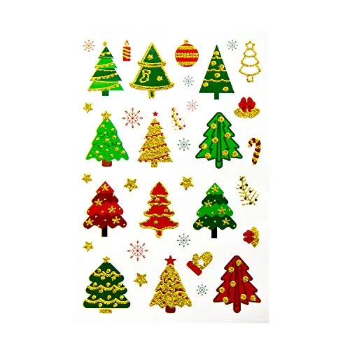 Oblique Unique Weihnachtssticker Set - 36 glitzernde Aufkleber für Weihnachten als Weihnachtsdeko - Weihnachtsaufkleber Tannenbaum Sterne Schneeflocken - Weihnachtliche Sticker für Geschenke & Karten