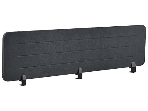 Beliani Schreibtisch Trennwand Akustik dunkelgrau 180 x 40 cm - Schallabsorbierende Tischtrennwand mit robusten Befestigungsklammern. Ideal für Sichtschutz und Akustikoptimierung in modernen Büros. Pflegeleicht und langlebig.