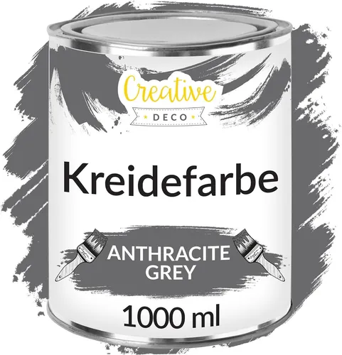 Creative Deco Kreidefarbe - Möbelfarbe Anthrazitgrau - Kreidefarbe für Möbel im Landhausstil, matt und abwaschbar. Ideal für individuelle Wisch- und Gradient-Effekte, auf Wasserbasis für einfache Anwendung.