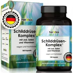HERBIOS Schilddrüsen-Komplex - 180 Kapseln für 6 Monate - Jod Selen Komplex für die Schilddrüse - mit L-Tyrosin, Eisen, B-Vitamine & Folsäure