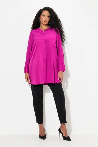 Ulla Popken Tunika Satintunika Patchlook - Modische Bluse in blau mit Stehkragen und Langarm, ideal für einen eleganten Look. Hergestellt aus 100% Viskose für angenehmen Tragekomfort.