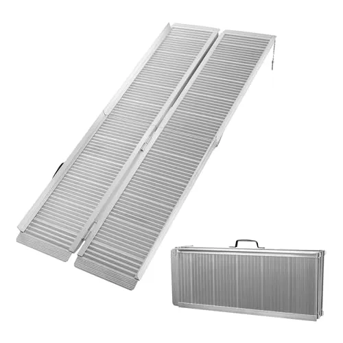 Wiltec Rollstuhlrampe doppelt faltbar 122cm - Rampen für Rollstühle & Scooter – mobile Auffahrschiene aus leichtem Aluminium mit einer Tragkraft von 270 kg, ideal für barrierefreie Zugänge.