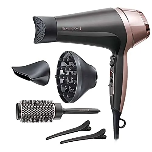 Remington Haartrockner Ionen D5707 - Stylingbürsten mit 2200W Leistung, 3 Aufsätzen für vielseitiges Styling und 90% mehr Ionen für weniger Frizz und mehr Glanz.